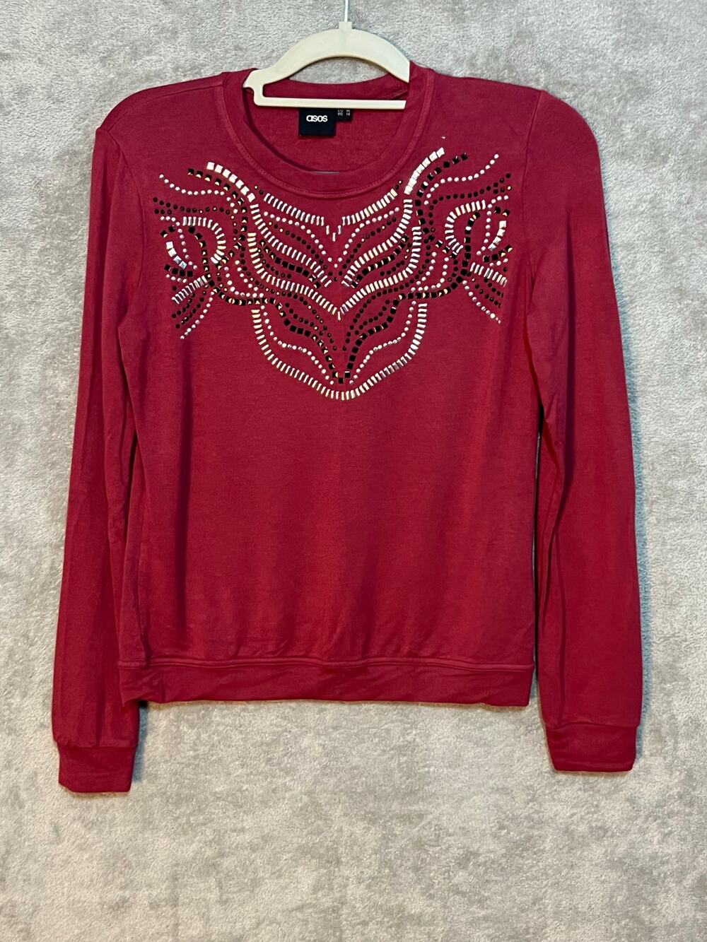 Asos Sweater Size 2 Red Bedazzled Office Valentines Day Preppy